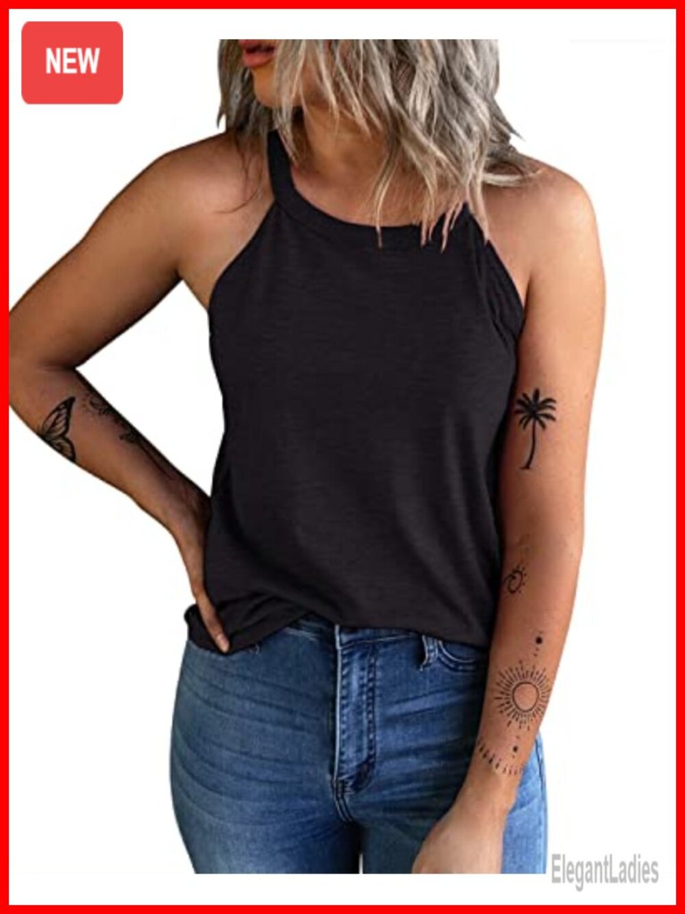 Women's Sleeveless Halter Tank Top Stretchy Knit Loose Fit Summer Workout Cami